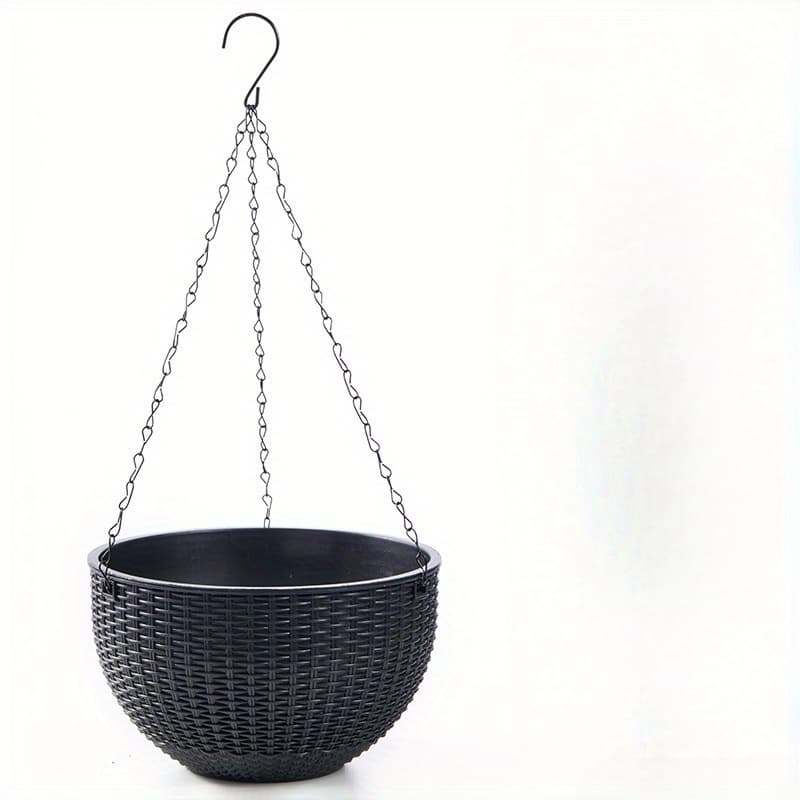 TEMU Elegant Polypropylene Self-watering Hanging Planters With Rattan Design - Plug For Watering, Ideal For Indoor And Outdoor Home And