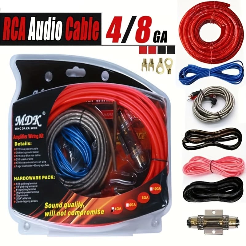 TEMU 8pcs /8 Gauge Amp Wiring Kit, Car Audio Rca Cable Amp Wiring Kit, Amp Kit With Amplifier Installation Wiring And Wire|halloween Car Accessories|car Accessories