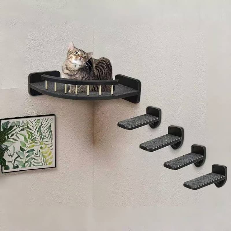 TEMU 5 Pieces Wall-mounted Cat Rack With 4/2 Steps, 13 Interior Wall-mounted Cat Bed, With Felt Padded Wooden Cat Bed Hammock, With Cat Climbing Rack, Supporting 20 Lbs (/wood)