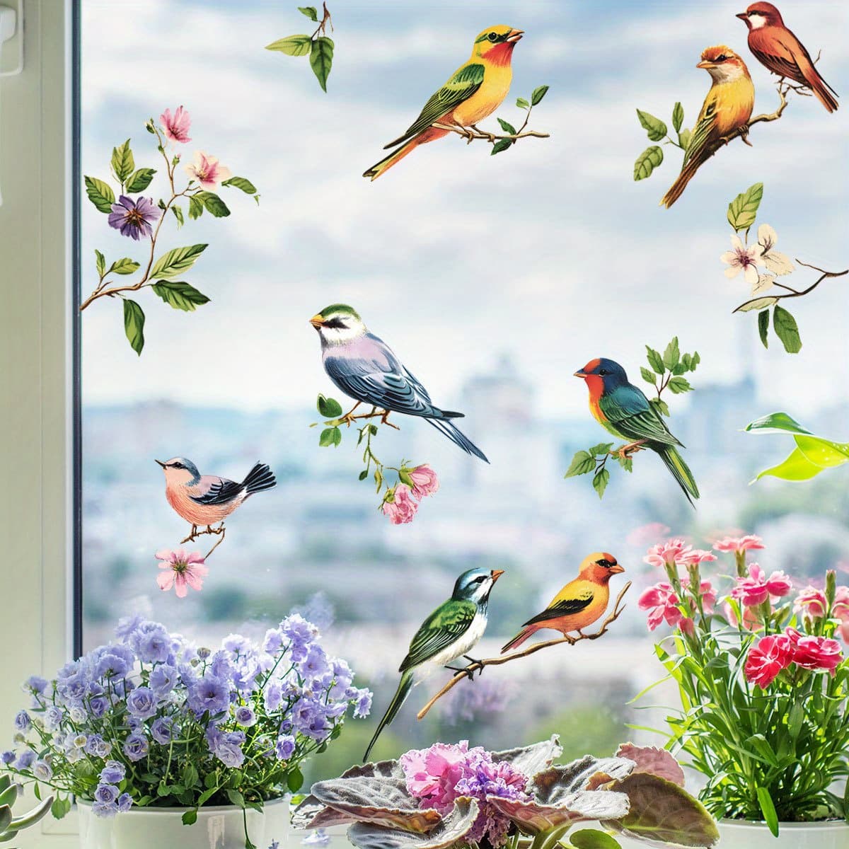 TEMU Creative Branch Floral Window Stickers, Static Cling Decorations For Beautifying Bedroom, Living Room, Windows