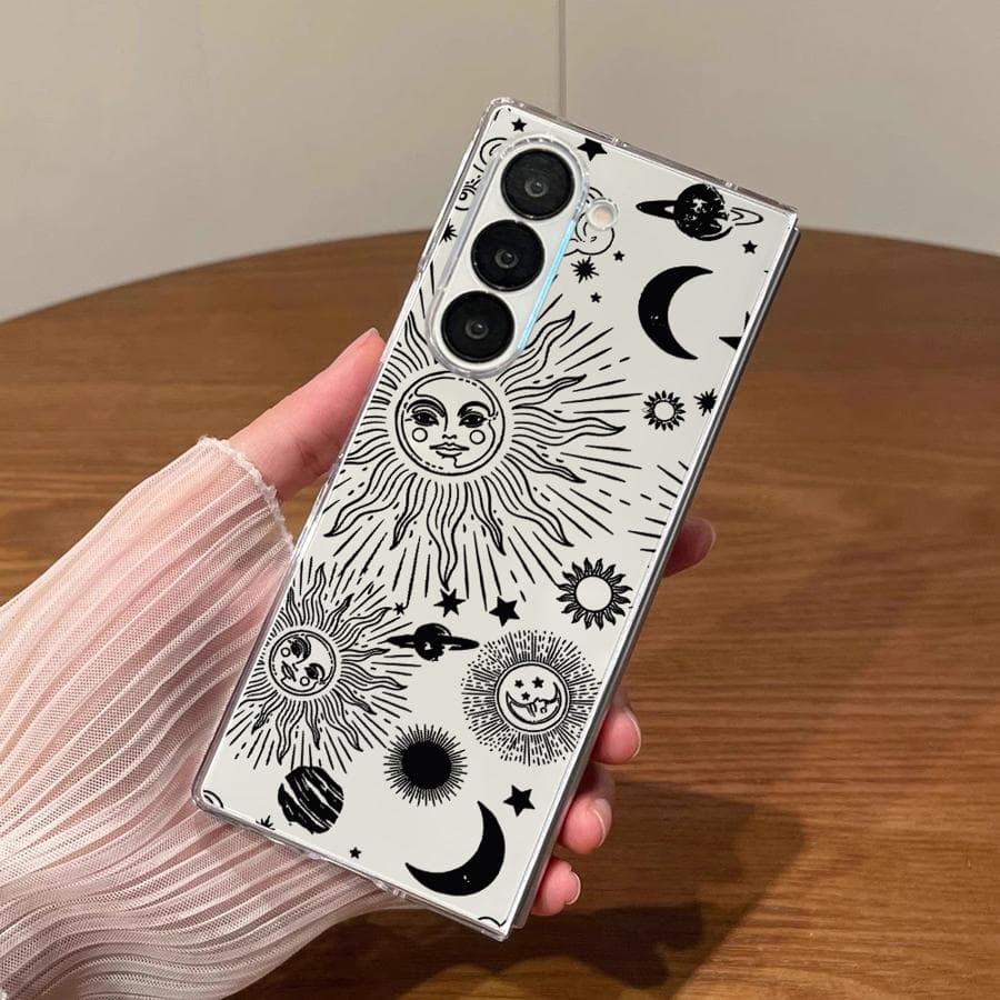 TEMU Phone Case: Sun Moon Case Suitable For For Galaxy Z Fold 7 6 5 4 3 Zfold4 Zfold6 Zfold7 Zfold3 Zfold5 Transparent Phone Cover