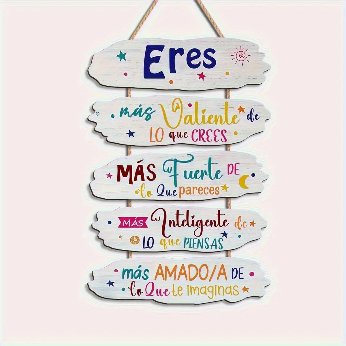 TEMU 2d Flat, 2d Flat Wooden Wall Hanging – "you Are Brave, Smart, And Imaginative" Spanish Motivational Gift | Natural Wood Grain Surface, Home Decor For 11 Holidays, 2d Flat