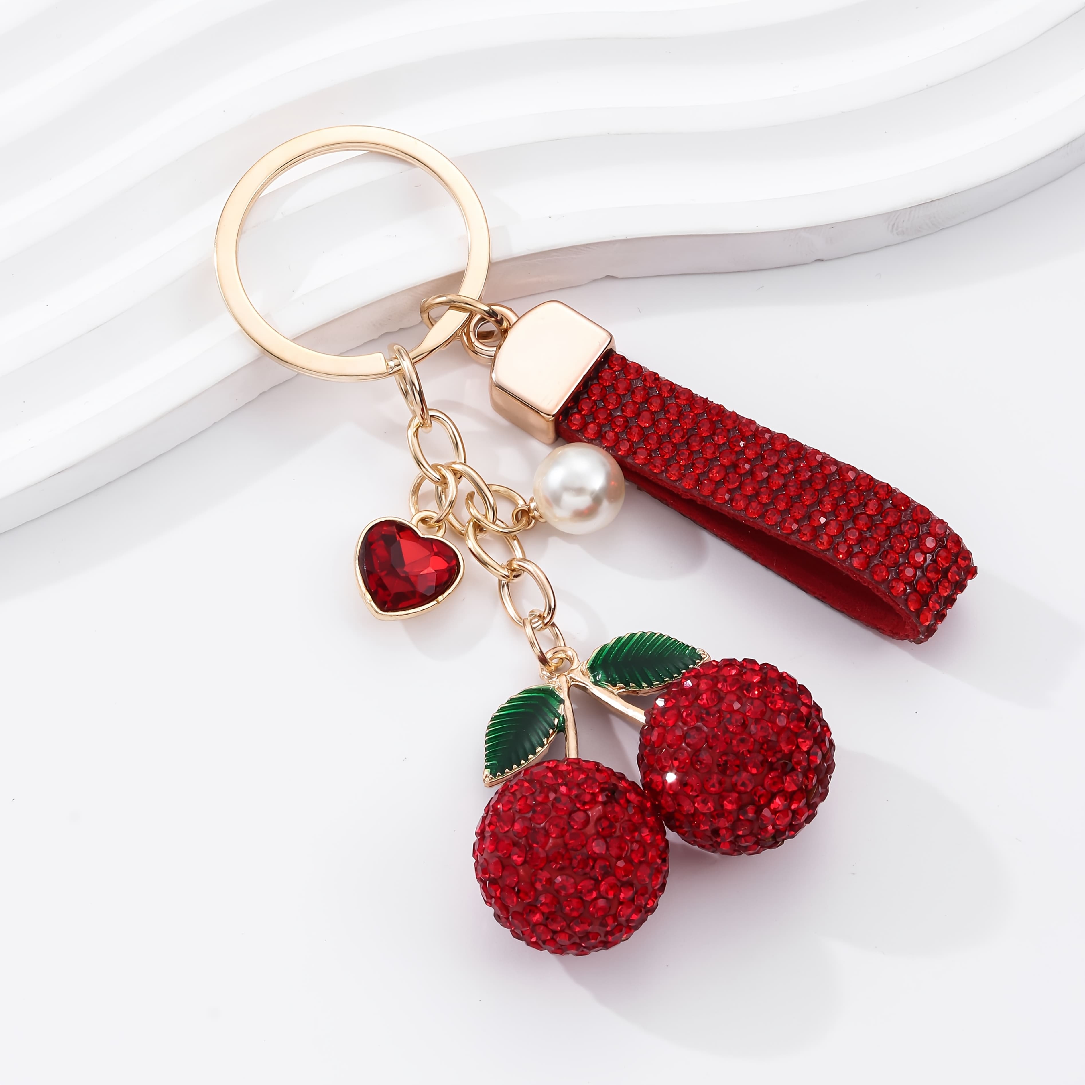 TEMU A Beautiful And Delicate Heart And Cherry Enamel Alloy Keychain, Sweet And , Trendy Bag Charm, A Commemorative Gift For