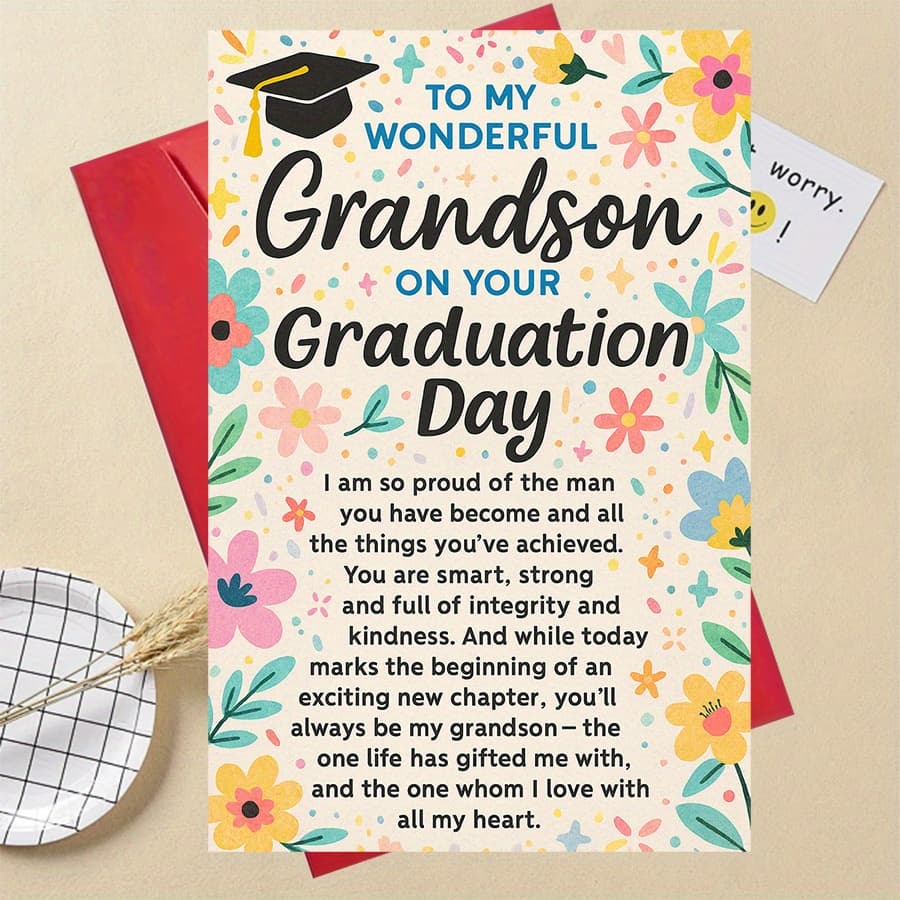 TEMU A Graduation Card For Your Grandson Is An Ideal Present From Grandparents, Honoring His Accomplishments And New On His Graduation Day, Featuring A Message And Vibrant Design