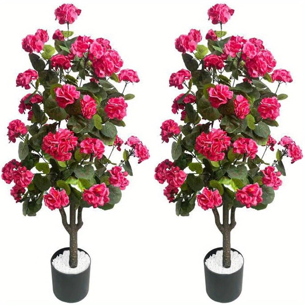 TEMU 2pcs Lifelike Artificial Trees With Vibrant Flowers - Plants In Pots For Indoor & Outdoor Decor, Realistic Home And Office Front Door Decoration, Artificial Plants For Home Decor