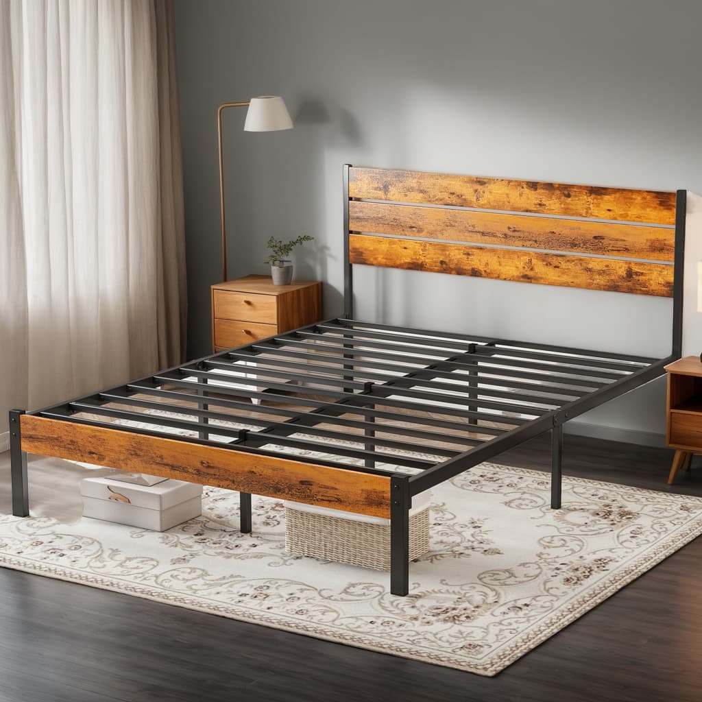 TEMU Heavy-duty Metal Bed Frame W/headboard - 800lb Capacity Easy Assembly