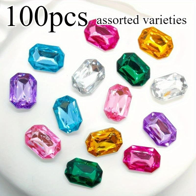 TEMU 100pcs Of Rectangular Colored Acrylic Decorations Measuring 0.39 Inches X 0.55 Inches, Used For Diy Nail Art, Clothing, Footwear And Jewelry Making, Wedding Dress Making Crafts