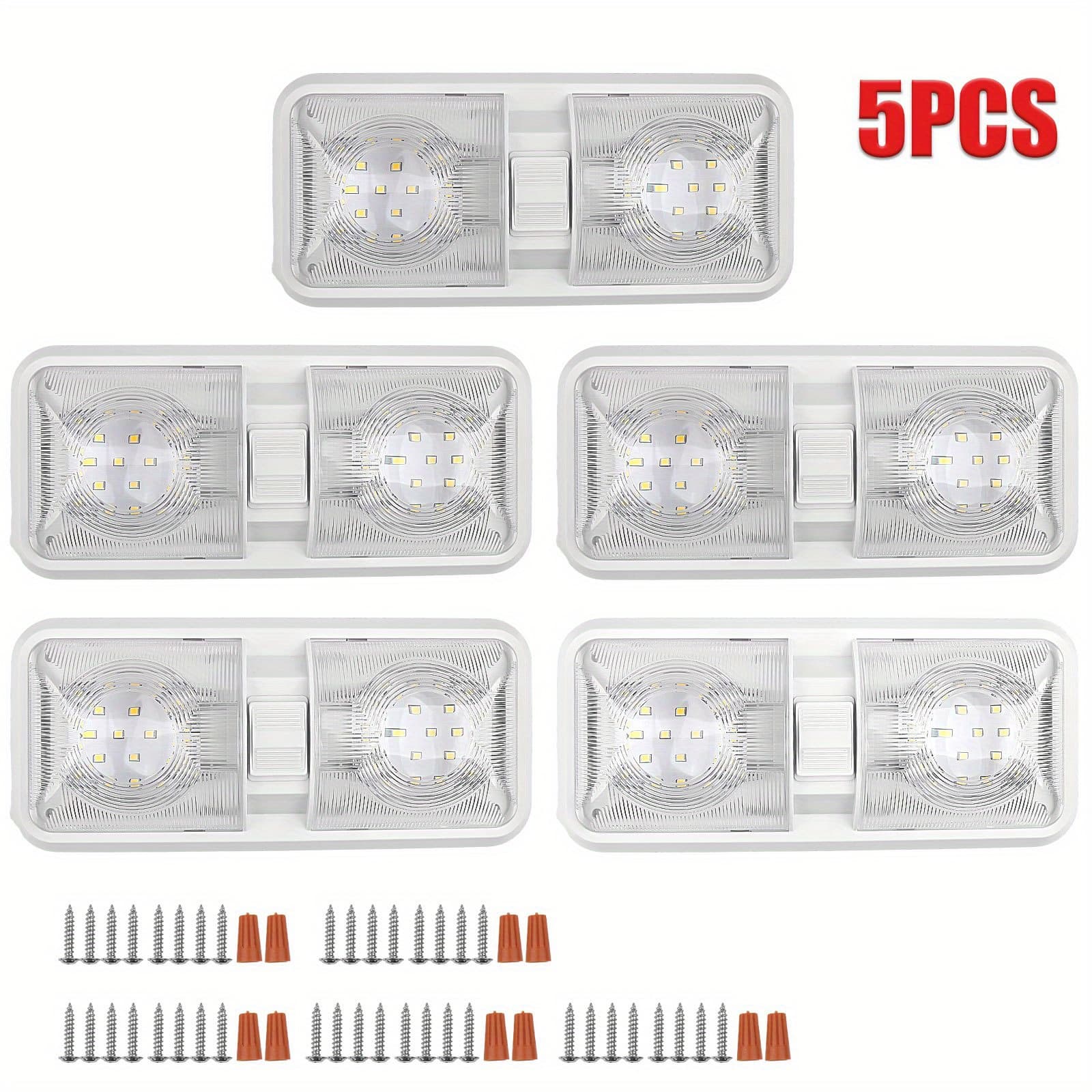 TEMU Set Of 5, 12v Led Double Dome Ceiling Lights, Suitable For Interior In Vehicles, Rvs, Trailers, Campers, And Boats, Without Battery