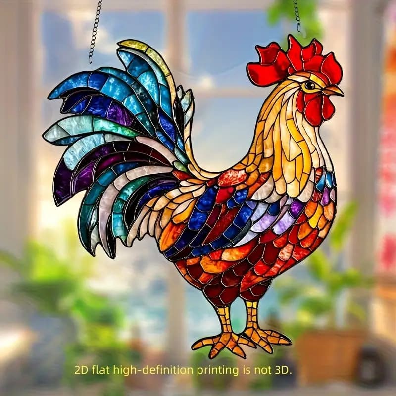 TEMU 2d Flat, Vivid Rooster Sun Catcher Wall Decor, Rustic Style, Suitable For Home And Office, Perfect Birthday Gift For Women And Men, Holiday And Christmas Decoration, Rooster Decoration