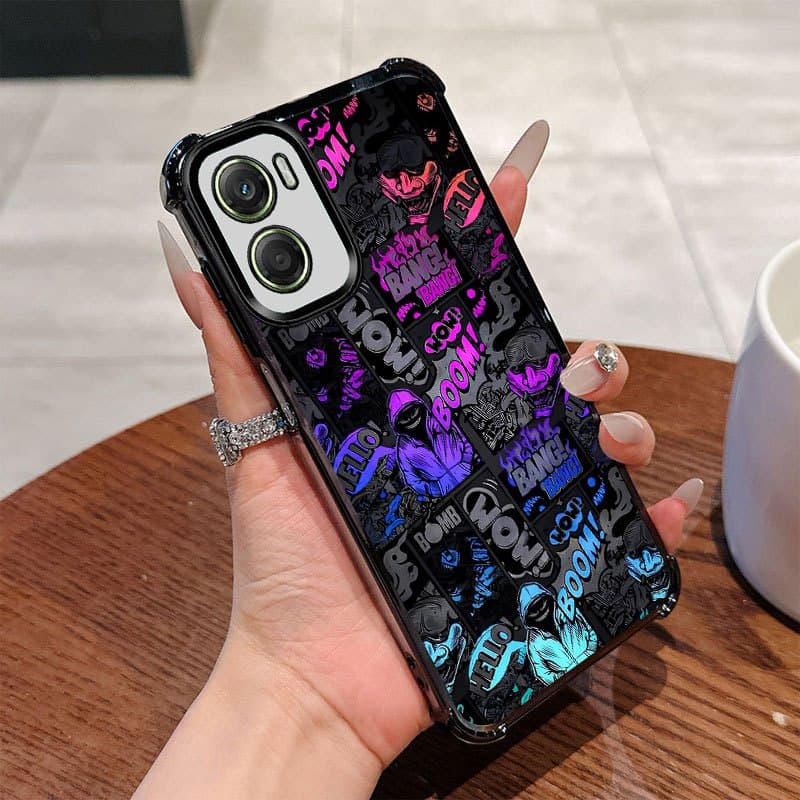 TEMU Phone Case: Hip Hop Comic Boom Shockproof Design Clear Case Black Full Coverage Phone Case Suitable For Motorola For Moto G06 Protection Cover