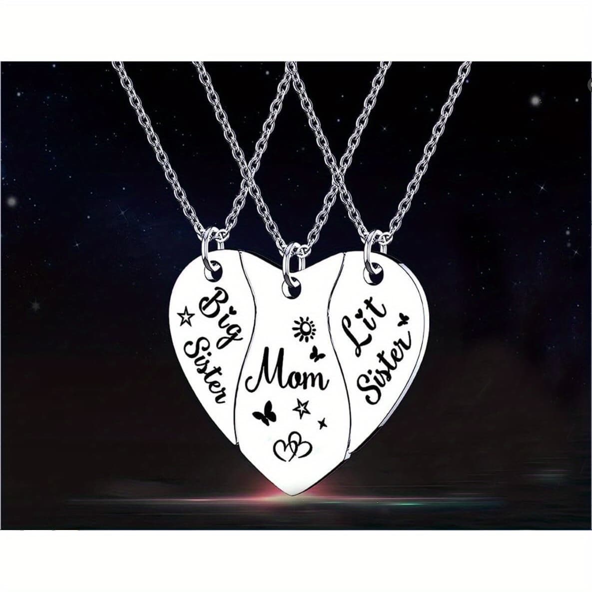 TEMU Summer New Women's Fashion Stainless Steel Love Puzzle Necklace Set Sister Fashion Letter Necklace 3 Peach Hearts, A Holiday Gift For Family