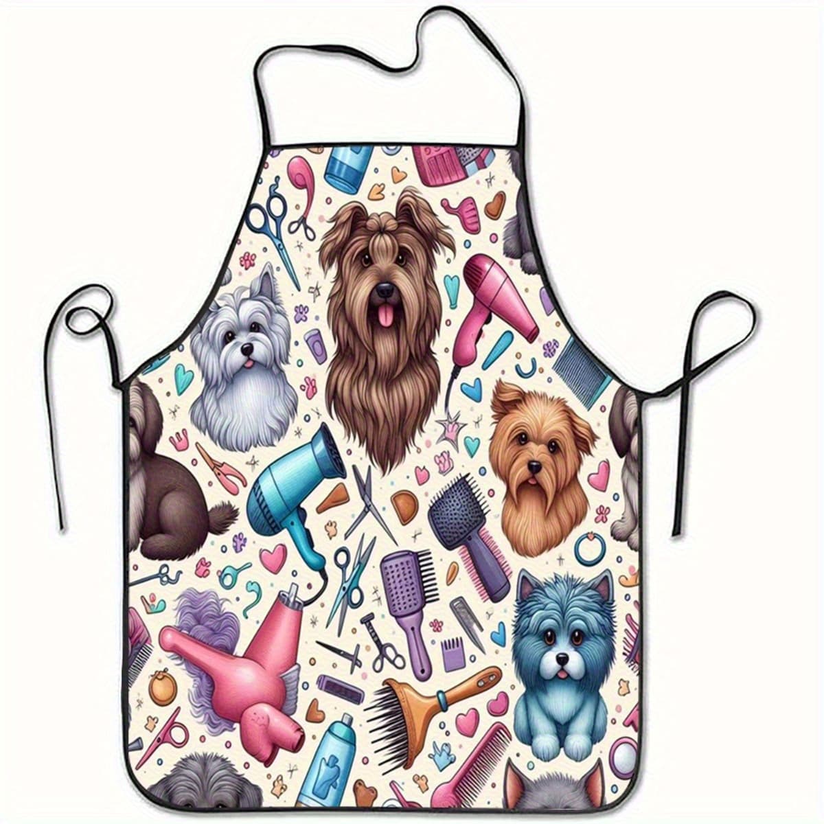TEMU 1pc Dog Grooming Printed Apron - 52x72cm Durable Unisex Kitchen Baking Coffee Work Apron, With Fun , Easy-to-clean Fabric