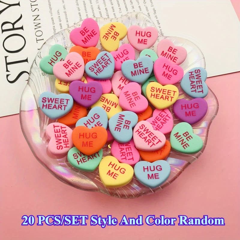 TEMU 10/20pcs Resin New Pastel Hot Conversation Heart Shape Suitable For Craft Making, Scrapbooking, Jewelry Accessories Diy, Bonsai Surface Covering Decorations
