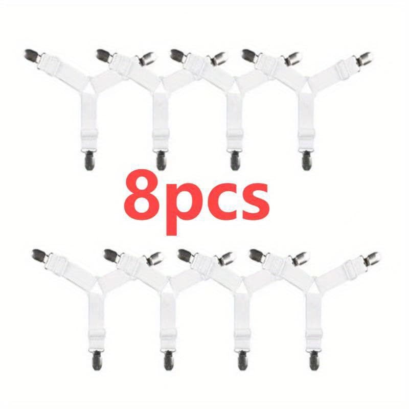 TEMU Set Of 8 Adjustable Bed Sheet Straps - Durable Elastic Bands With Nickel-coated Clips, Secure Triangular Design, Versatile Use, Ideal For Mattress Covers And More, Color: White