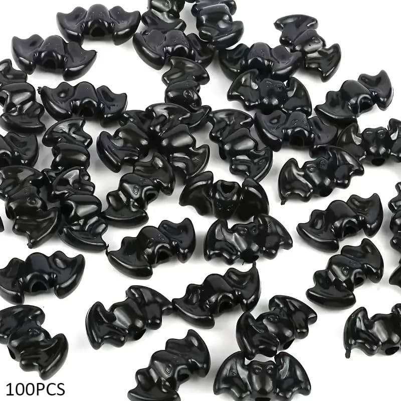 TEMU /100pcs Large Beads For Jewelry Making - Glossy Gothic Bat-shaped Craft Beads With Round Hole, Diy Necklace, Bracelet, Earrings, Bat Wing Charms For Halloween Party Decorations (bulk Pack)