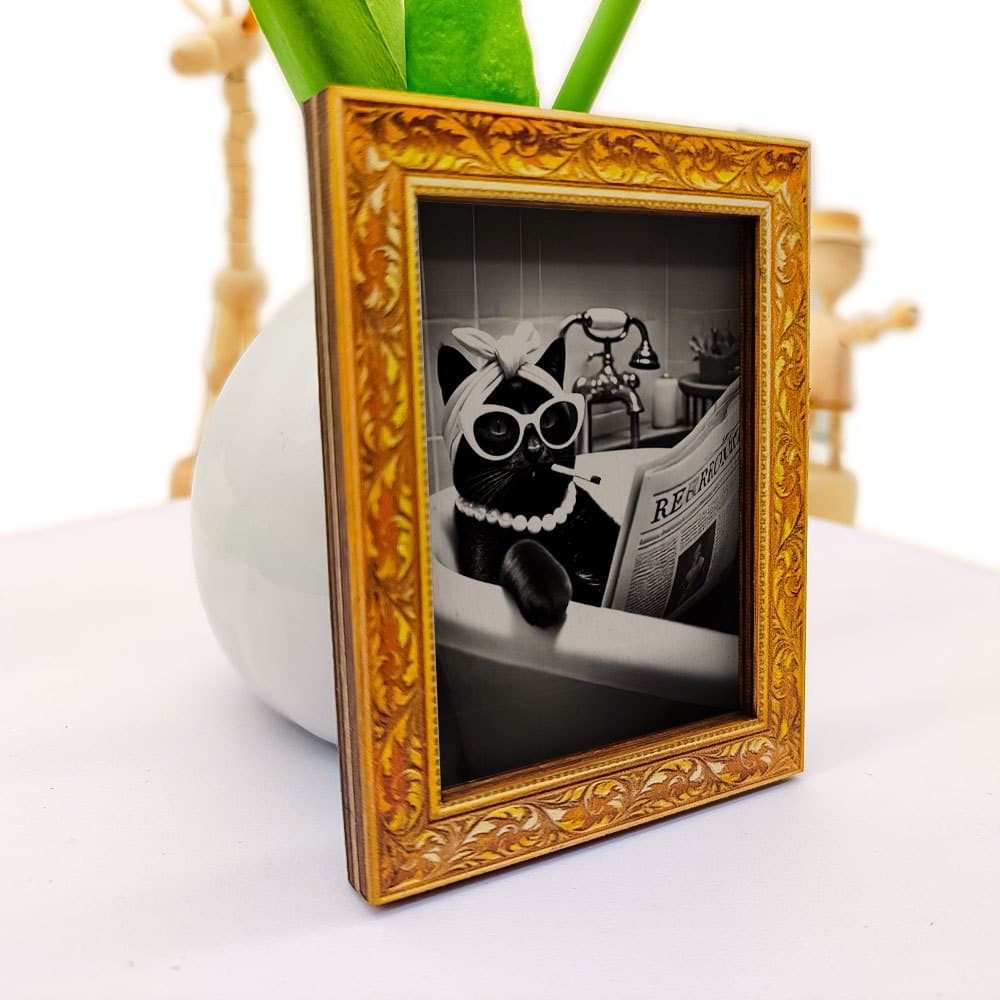 TEMU A Stylish Black Cat Fridge Magnet, A Mini Vintage Wooden Wall Art, A Bathroom-themed Cat Design With A Headband And Glasses, Necklace, Exquisite Wood, Home Decor, Gift, Cat Additions