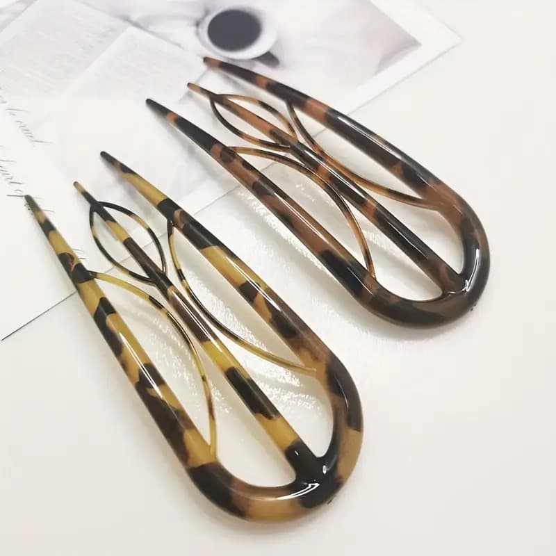 TEMU 2pcs Crystal U-shaped Hair Clip, Elegant And Minimalist Oval Leopard Hair Additions For Valentine's Day