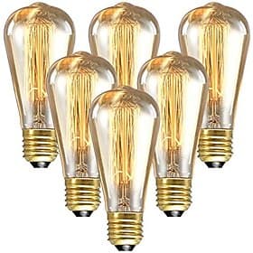 6pcs 60w edison vintage ampoule à incandescence dimmable e26 e27 st64 candélabre filament ambre blanc chaud pour luminaire 220-240v