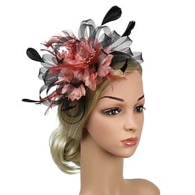 Fascinateurs Accessoires Tête Feuilles Tulle Plumes Formelles Entreprise Cérémonie Mariage d'automne Kentucky Horse Race Ladies Day Vintage Élégant Avec Nœud