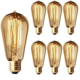 6er-Pack 40 W Edison-Glühlampen St58 Filament Vintage-Glühlampe Antik-Stil Glühlampen – AC220/110 V E26/E27-Sockel – Klarglas – Tropfenoberseite Lampe für Kron