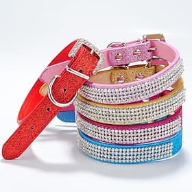 Dog Collar Adjustable / Retractable Rhinestone PU Leather Purple Red Blue Pink Black for Girl Dog