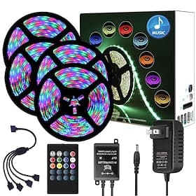 zdm 65ft 4x 5 mètres musique synchrone joyeux multicolore bande de lumière 2835 rgb led bande de lumière flexible avec 20 touches ir contrôleur en option avec