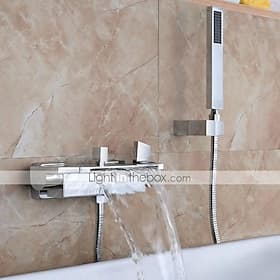 Wasserfall-Badewannenarmatur Wandmontage, weit verbreitete Badezimmer-Dusche-Mischbatterie Badewanne römische Wannenfüller-Mischbatterie Messing, 3-Loch-Spraye