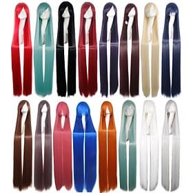 Cosplay Wig Cosplay Wig Natural Straight With Bangs Wig Black / Blonde Long A1 A2 A3 A4 A5 Synthetic Hair 60 inch Women's Anime Cosplay Creative Orange Black