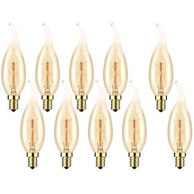10 pièces 6 pièces 4 pièces 40w vintage edison ampoules antique ampoule à incandescence e14 c35l bougie pendentif lumière jaune chaud 2200-2700k rétro dimmable