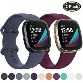 2 Pack Smart Watch Band Compatible with Fitbit Versa 4 Sense 2 Versa 3 Sense Soft Silicone Smartwatch Strap Waterproof Adjustable Breathable Sport Band Replace