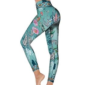 Damen Yogahose Po-Lifting Bauchkontrolle Hohe Taille Fitnesstraining Laufen Fitness Strumpfhosen Leggings Paisley-Muster Druck Grün Herbst Winter Sport Sportkl