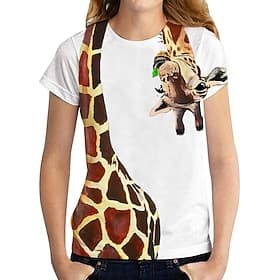 T shirt Tee Femme Blanche Graphic Girafe Imprimer Manches Courtes Sortie Fin de semaine basique Col Rond Normal Standard S / 3D effet