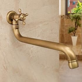 Robinet extérieur en cuivre antique allongé robinet froid simple vadrouille robinet mural extérieur rotatif