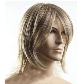 Perruques blondes pour hommes mode hommes garçons style cheveux blonds raides cosplay fête porter tous les jours cheveux perruque pleine