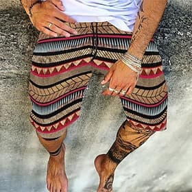 Men's Shorts Summer Shorts Beach Shorts Elastic Waist Print Graphic Prints Outdoor Knee Length Daily Beach Hawaiian Chino Black Yellow Micro-elastic