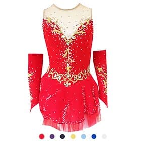 Figure Skating Dress Women's Girls' Ice Skating Dress Outfits White / White Yellow Yellow Dark Purple Open Back Mesh Spandex Training Competition Skating Wear