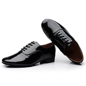 chaussures de danse de salon en cuir verni noir pour hommes - style oxford, à lacets, semelle confortable pour le latin et le tango