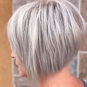 Perruques courtes de lutin gris pour les femmes blanches perruque de repalcement de cheveux raides synthétiques gris argent