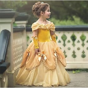 Vintage Buchwoche 2026 Kleid Partykostüm Prinzessin Belle Einfarbig Kostüm Mädchen Kleinkind Kinder Kleid Handschuh