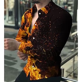 Herren Flamme Hemd Knopfhemd Langarm Mode Designer Lässig Täglich Ferien Ausgehen Frühling Sommer Umlegekragen 3D-Druck Button-Down Hellgelb Gelb Purpur Grün
