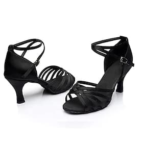 chaussures de danse latine noires pour femmes avec design à lanières et talons chaton - sandales de salon confortables pour la salsa et le tango