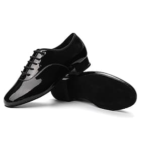 chaussures de danse de salon en cuir verni noir pour hommes – modèle à lacets avec semelle en daim pour une performance en douceur