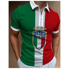 Homme Drapeau italien Polos à zip Chemise de golf Manche Courte Polos Chemises à Col Occasionnel Vêtements de rue Vêtements de vacances Tenues de fête Impressi