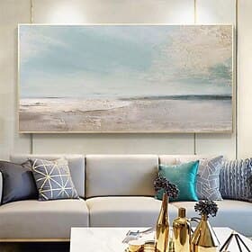 Handgefertigtes Ölgemälde auf Leinwand, Wandkunst, Dekoration, abstrakte Meereslandschaft, Strand, Ozean, für Wohnkultur, gerollt, rahmenlos, ungedehnt