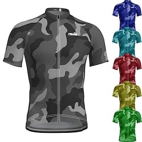 Homme Maillot de cyclisme Géométrique Camouflage Manche Courte Cyclisme Maillot Top avec 3 poches arrière VTT Vélo tout terrain Cyclisme sur route Séchage Rapi
