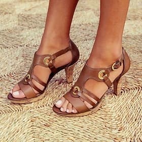 Women's Brown Strappy High Heel Sandals with Gold Ring Accents – Stylish and Comfortable for Summer Parties and Casual Outfits