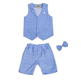 Veste de Costume Ensemble short Ensemble de Vêtements Garçon Enfants 3 Pièces Sans Manches Bleu Rose Claire Gris Plaid Coton Formel Anniversaire Doux Style BCB