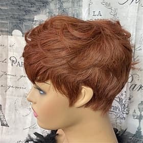 Short Honey Blonde Bob Pixie Cut Wig Natural Wave Brazilian Remy Full Machine Made Human Hair Wig With Bangs For Black Women