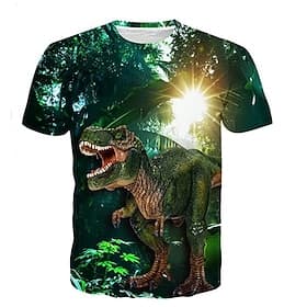 Kinder Jungen T-Shirt Kurzarm Dinosaurier 3D-Druck Tier Druck Graues Grün Marineblau Schwarzgrau Kinder Oberteile Sommer Aktiv Freizeitskleidung Normale Passfo