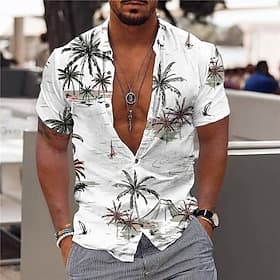 Men's Coconut Tree Aloha Shirt Summer Hawaiian Shirt Graphic Shirt Aloha Shirt Short Sleeve Shirt Turndown Outdoor Street Print Light Pink White Yellow Navy Bl